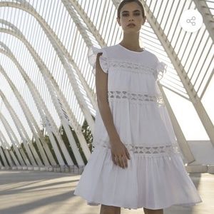 Devotion Twins Cologne White Ruffle Lace Shift Dress Size $349 Size S Small